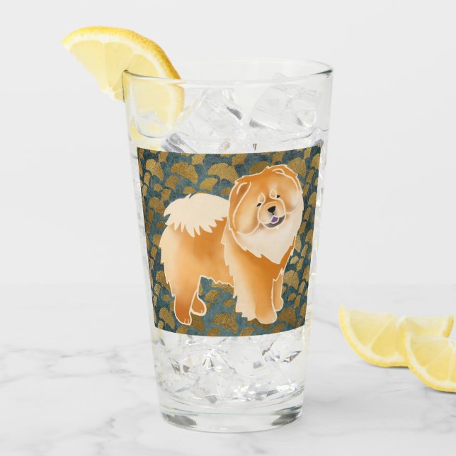 GINKGO Red Chow 16 oz diseño de vidrio frontal y p (Anverso (hielo))