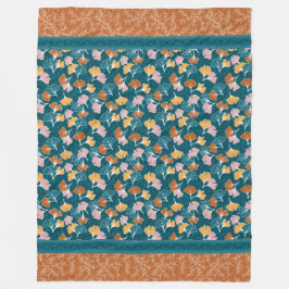 Ginkgos en Ocean Blue con una manta de terracota