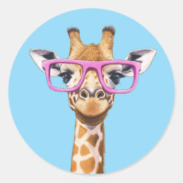 Girafa con fondo azul Pegatina de lentes rosados