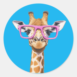 Girafa con fondo azul Pegatina de lentes rosados