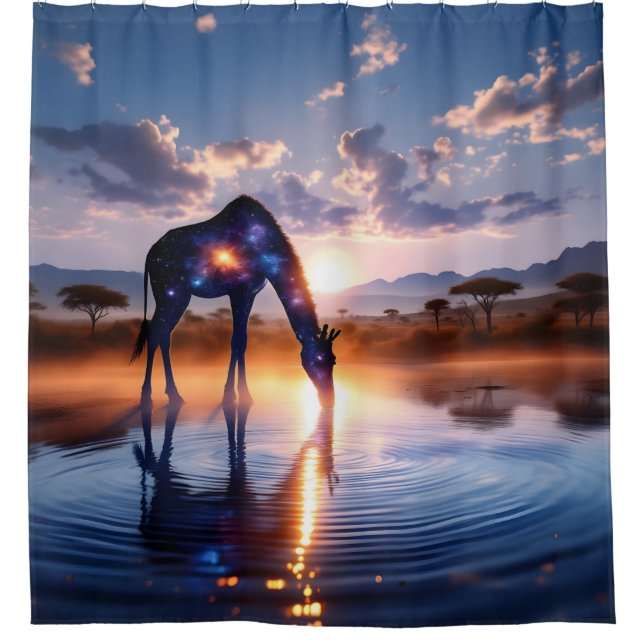 Girafa cósmica - Cortina de ducha de atardecer afr (Anverso)