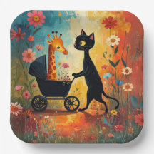 Girafa de gato lindo plato de papel