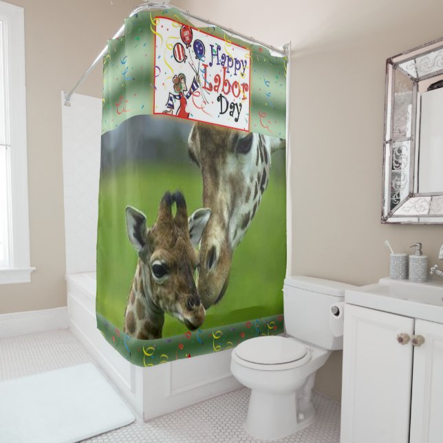 Girafa de la cortina de ducha del Día del Trabajo (In situ)