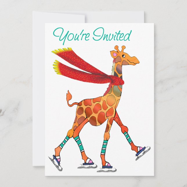 Girafa de patinaje sobre hielo con invitación a la (Anverso)