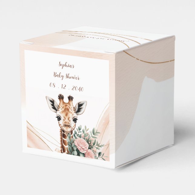 Girafa floral rosa Safari caja de Baby Shower Favo (Costado Anverso)