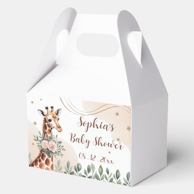 Girafa floral rosa Safari caja de Baby Shower Favo (Anverso)