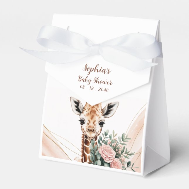 Girafa floral rosa Safari caja de Baby Shower Favo (Front Side)