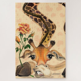 Girafa romántica con rompecabezas graciosos Rosas