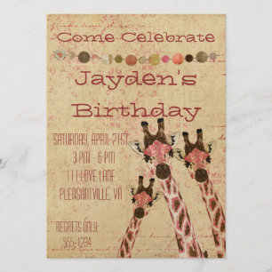 Girafas de cobre invitaciones de cumpleaños