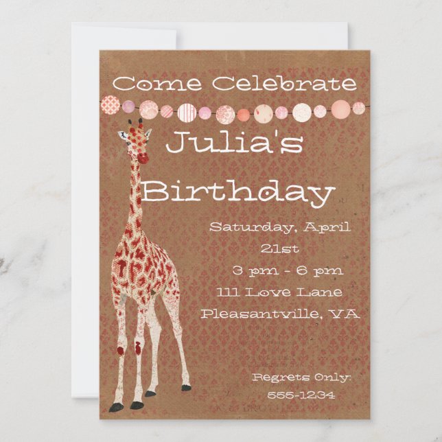 Girafas Rojas Invitación de cumpleaños (Anverso)
