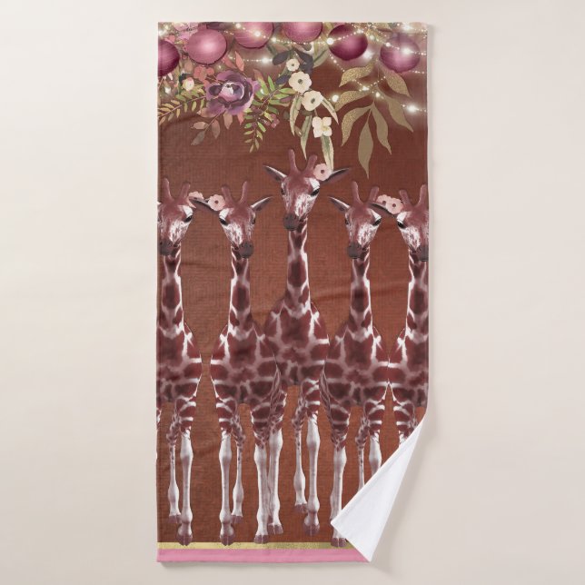 Girafes Giraffe Floral Rústica Moda Safari marrón (Toalla de baño)