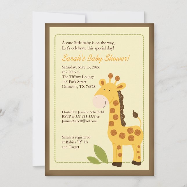 Giraffe Adventure 5x7 Invitación Baby Shower (Anverso)
