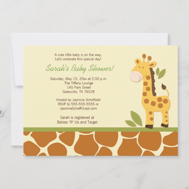 Giraffe Adventure 5x7 Invitación Baby Shower (Anverso)