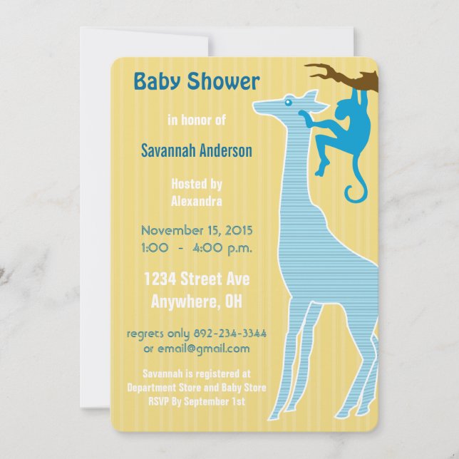 Giraffe Baby Boy Invitaciones a la ducha (Anverso)