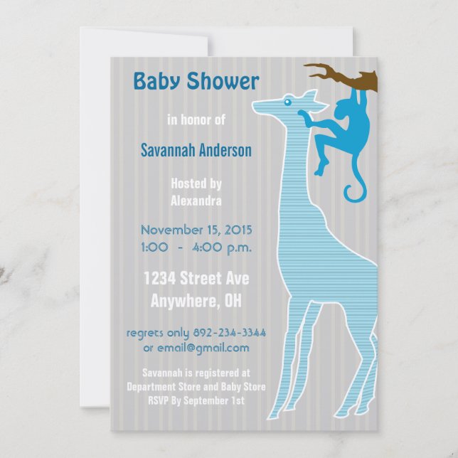 Giraffe Baby Boy Invitaciones a la ducha (Anverso)