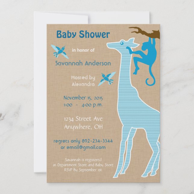 Giraffe Baby Boy Invitaciones a la ducha (Anverso)
