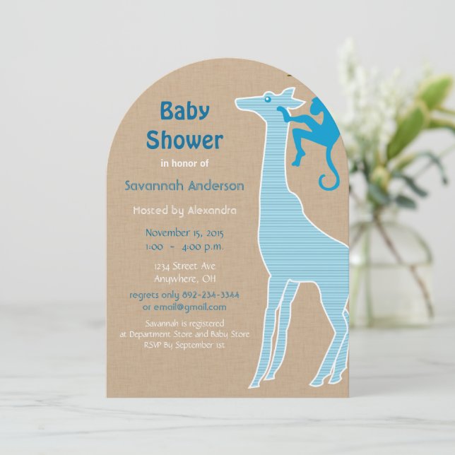 Giraffe Baby Boy Invitaciones a la ducha (Anverso de pie)