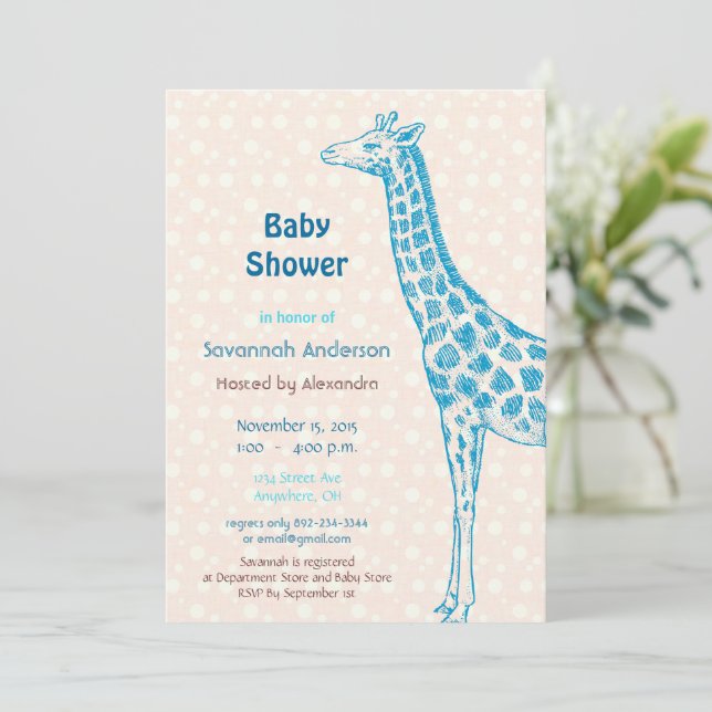 Giraffe Baby Boy Invitaciones a la ducha (Anverso de pie)