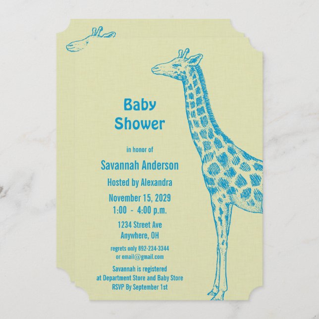 Giraffe Baby Boy Invitaciones a la ducha (Anverso / Reverso)