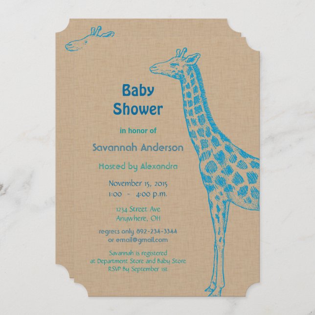 Giraffe Baby Boy Invitaciones a la ducha (Anverso / Reverso)