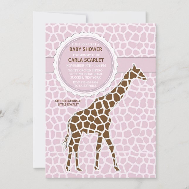 Giraffe Baby Girl Invitación a la ducha (Anverso)