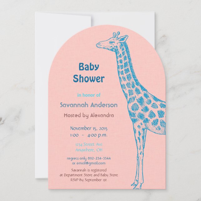 Giraffe Baby Girl Invitaciones a la ducha (Anverso)