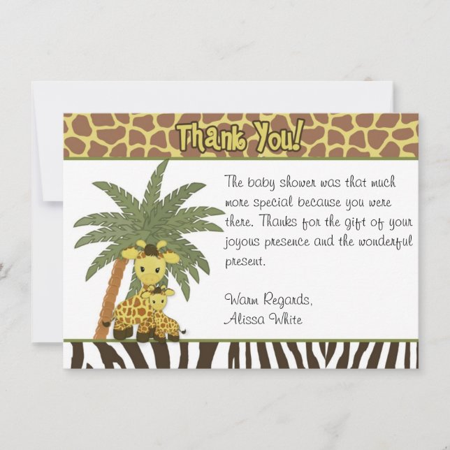 Giraffe Baby Mamá Baby Shower Gracias tarjeta FLAT (Anverso)