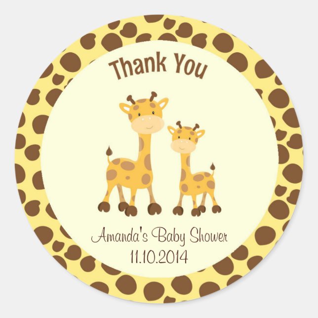 Giraffe Baby Shower Gracias Pegatina Woodland (Anverso)
