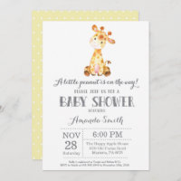 Giraffe Baby Shower Invitación amarillo y gris