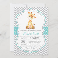 Giraffe Baby Shower Invitación Aqua y Gray
