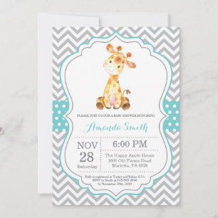 Giraffe Baby Shower Invitación Aqua y Gray