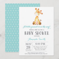 Giraffe Baby Shower Invitación Aqua y Grey