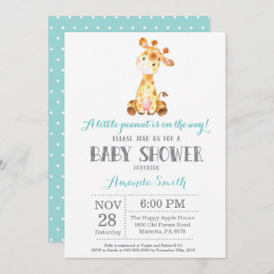 Giraffe Baby Shower Invitación Aqua y Grey