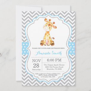 Giraffe Baby Shower Invitación azul y gris