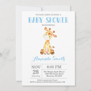 Giraffe Baby Shower Invitación azul y gris