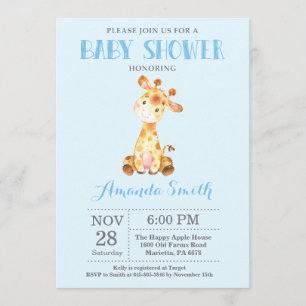 Giraffe Baby Shower Invitación azul y gris