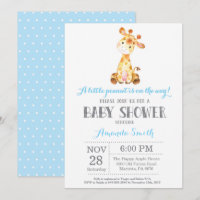 Giraffe Baby Shower Invitación azul y gris