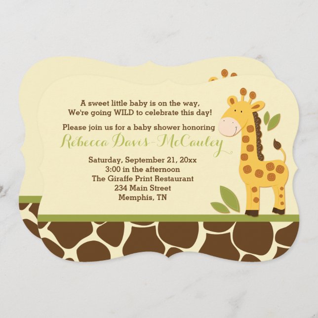 Giraffe Baby Shower Invitación género neutro (Anverso / Reverso)