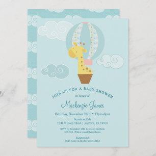 Giraffe Baby Shower Invitación Globo Blue Boy