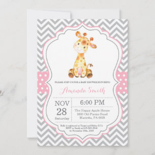 Giraffe Baby Shower Invitación rosa y gris