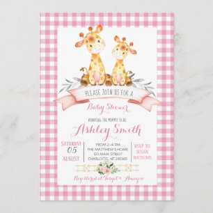 Giraffe bebé ducha invitación chica rosa