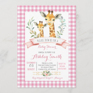 Giraffe bebé ducha invitación chica rosa