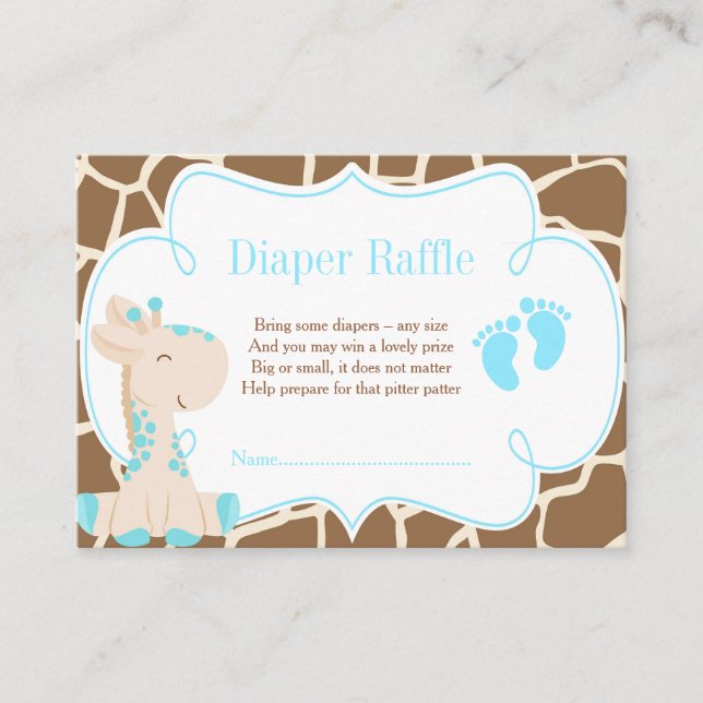 Giraffe Blue Boy Diaper Raffle Invitación (Anverso)