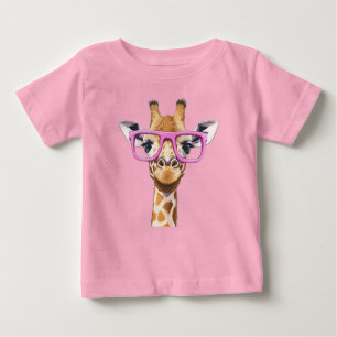 Giraffe con camiseta de lentes rosados