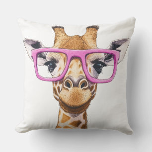 Giraffe con Cojín decorativo de lentes rosados