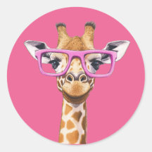Giraffe con Pegatina de anteojos rosados