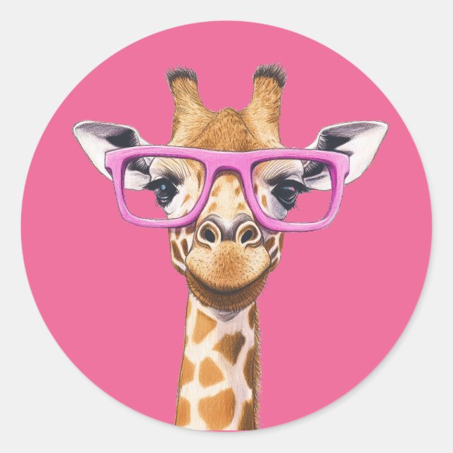 Giraffe con Pegatina de anteojos rosados (Anverso)
