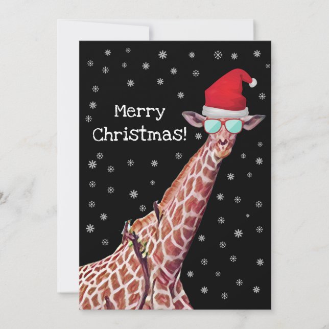 Giraffe con Santa Hat y nieve Feliz Navidad  (Anverso)