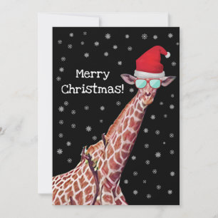 Giraffe con Santa Hat y nieve Feliz Navidad