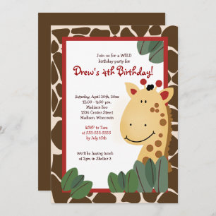 Giraffe Cualquier Invitación de Cumpleaños de Edad